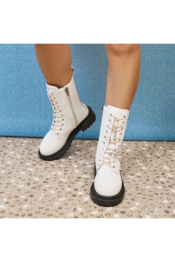 Womens Boots Wrap-around Straps Block Heel Round Toe Plus Size Autumn Winter Comfortable Elevating Side Zipper Ankle Boots Low Heel Casual Style