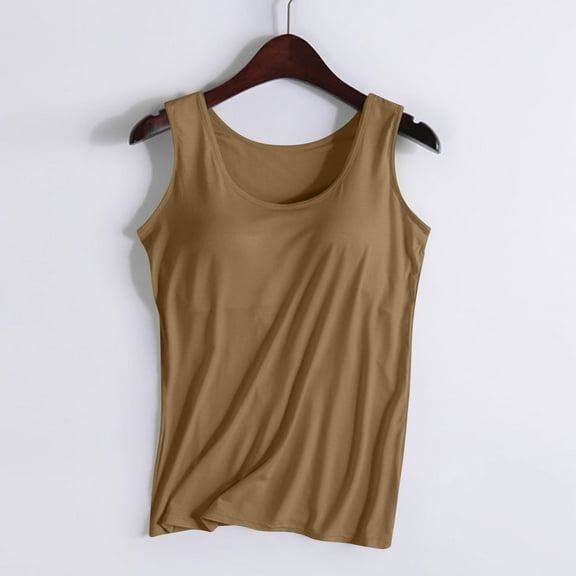 Heisall Womens Camisoles Solid Color Built-in Padded Wirefree Seamless Cup Yoga Sports Round Neck Layering Tanks Wearable Outerwear