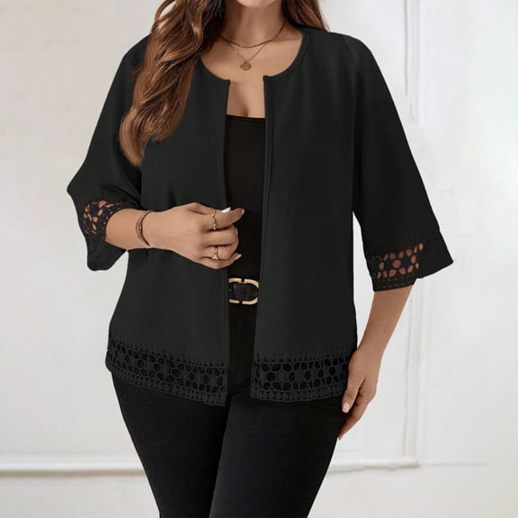Heisall Womens Cardigan 3/4 Sleeve Solid Color Knitwear Soft Comfortable Casual Commuter Open Front Coat