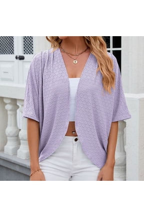 Womens Cardigan Coats Half Sleeve Solid Color Ruffle Hem Casual Open Front Jackets