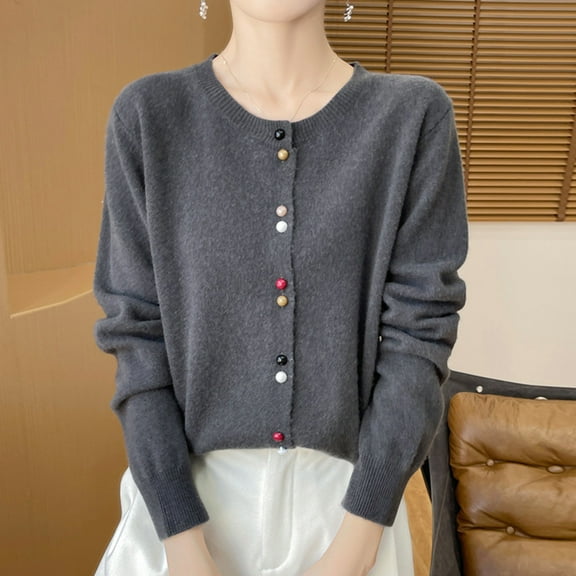 Heisall Womens Cardigan Coats Round Neck Long Sleeve Knit Button Front Casual Fashion Outerwear