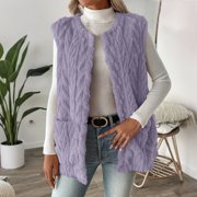 Women's Cable Knit Button Front Cardigan Sweater Vest – Purple Plus Size (XL) Casual Layer
