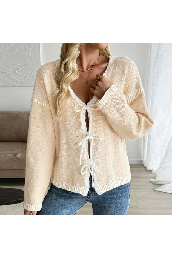 Womens Cardigans Long Sleeve Solid Color Belted Sexy Knit Fashion Casual Autumn Winter Sweater Open Front