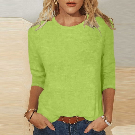 Heisall Womens Casual 3/4 Sleeve T Shirts Crew Neck Loose Fit Tunic Tops Solid Basic Tops Tees