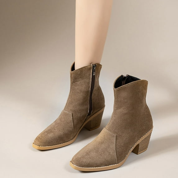 Heisall Womens Casual Ankle Boots Retro Square Toe Chunky Heel Short Shaft Autumn Winter Trendy Multi-Color Booties for Everyday Wear