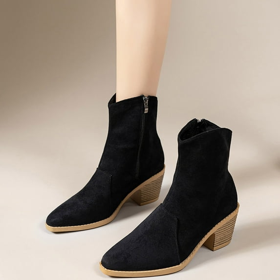 Heisall Womens Casual Ankle Boots Retro Square Toe Chunky Heel Short Shaft Autumn Winter Trendy Multi-Color Booties for Everyday Wear