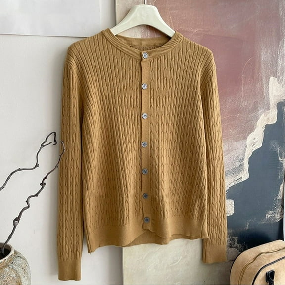 Heisall Womens Casual Autumn Winter Tops Round Neck Loose Pullover Solid Color Button Up Blouse New Arrival Fashion 2025