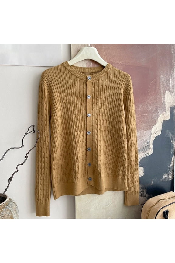 Womens Casual Autumn Winter Tops Round Neck Loose Pullover Solid Color Button Up Blouse New Arrival Fashion 2025