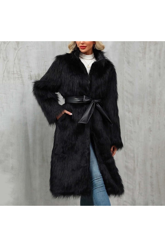 Womens Coats 2025 Winter Long Sleeve Solid V Neck Warm Faux Fur Jacket Loose Casual Fashion