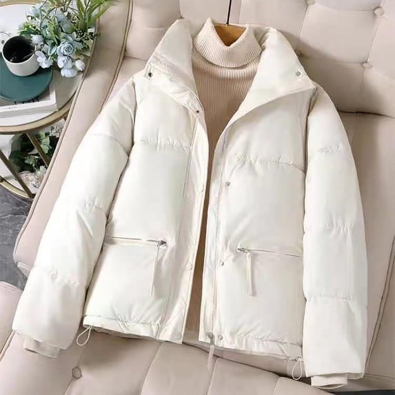Heisall Womens Coats Casual Loose Stand Collar Thickened Warm Short Quilted Jacket Long Sleeve Winter Outerwear