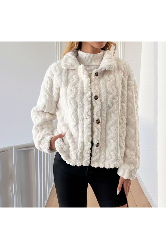 Womens Coats Fall Winter 2025 Long Sleeve Double-faced Fleece Button Front Plush Jacket Casual Chic Loose Fit No Hood Outerwear