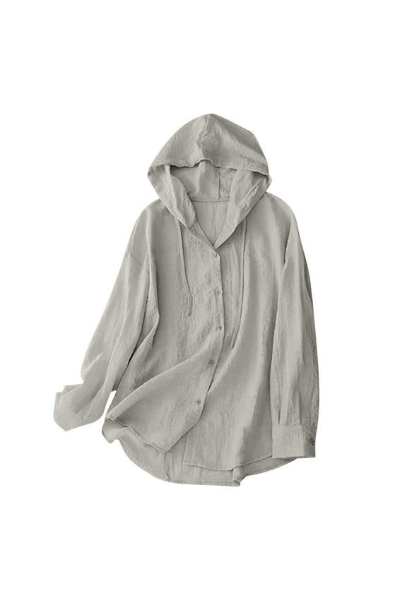 Womens Coats Hooded Sun Protection Long Sleeve Cotton Linen Lightweight Breathable Jacket Fashionable Summer Outerwear