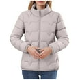 thumbnail image 1 of Heisall Womens Coats Short Length Loose Fit Zip Pockets Stand Collar Long Sleeve No Hood Casual Quilted Jackets, 1 of 5