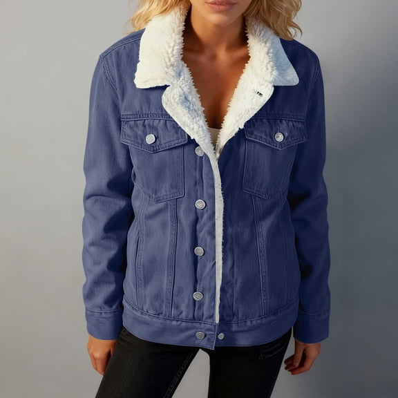 Heisall Womens Denim Jacket Solid Color Button-Up Turn-Down Collar Long Sleeve No Hood Pockets Comfortable & Stylish Daily Commute