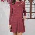 thumbnail image 1 of Heisall Womens Dresses Casual Fashion Solid Color Long Sleeve Round Neck Button Front Mid-Length Loose Fit Dress, 1 of 8