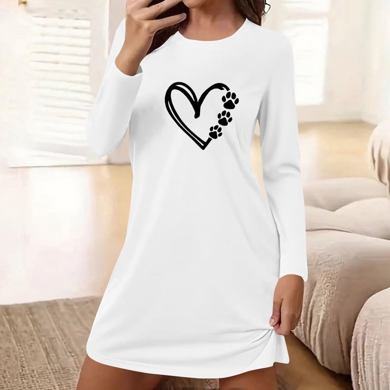 Heisall Womens Dresses Long Sleeve Round Neck Loose Mid-Length Casual  Simple Basic Fashion Print Dresses - Walmart.com