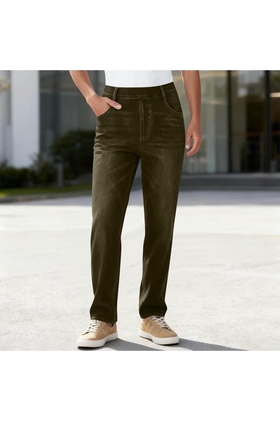 Womens Fake Jeans Denim Pants Look Like Jeans Baggy Straight Leg Stretch Pants Jeggings Trendy Trousers with Pockets