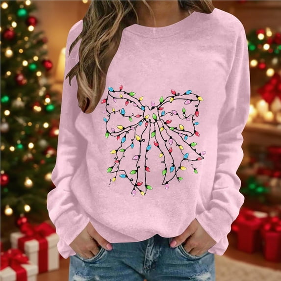 Heisall Womens Fall Winter Sweatshirts Christmas Print Fashion Loose Casual Long Sleeve Hoodless