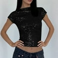 thumbnail image 1 of Heisall Womens Fashion T-shirts Y2K Style Sexy Sequins Backless Slim Fit Casual Tops, 1 of 6