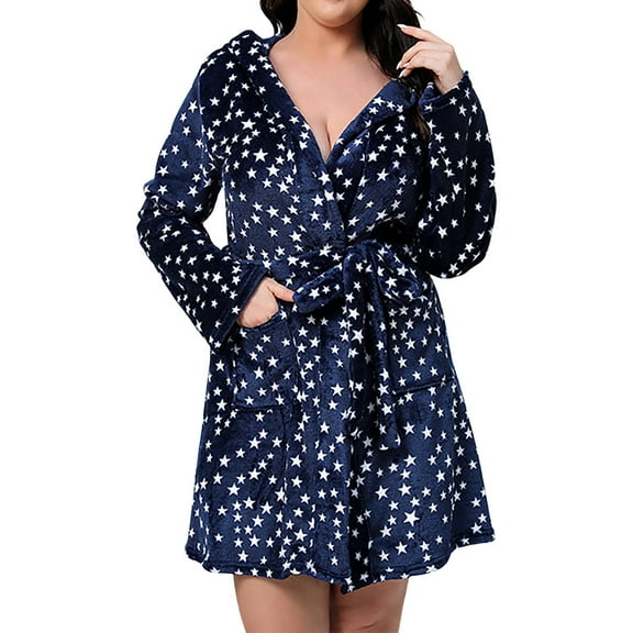 Heisall Womens Flannel Nightgowns Winter Thermal Fleece-Lined Plus Size Floral Print Sleepwear Robe Dresses