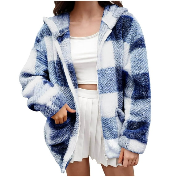 Heisall Womens Fleece Sherpa Jacket Fuzzy Fleece Hoodies Casual Winter Jacket Jacket Trendy Flannel Plaid Jacket with Pocket