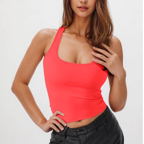 Heisall Womens Halter Top Deep Scoop Neck Low Cut Racerback Tank Top for Women Workout Ribbed Knit Fitted Sleeveless Cami Shirt Summer Sleeveless Fitted Going Out Shirts