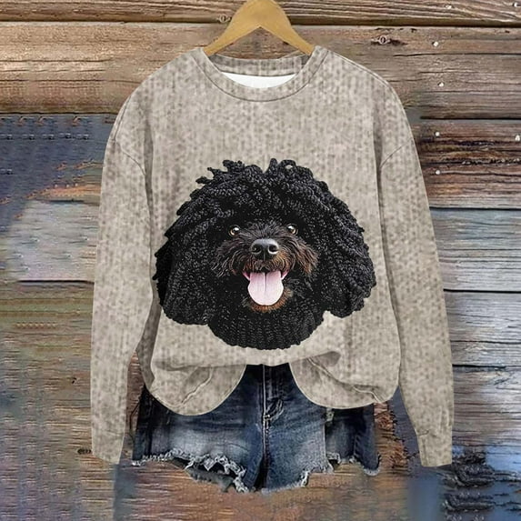 Heisall Womens Hooded Sweatshirts Long Sleeve Loose Casual Sweater-like Drop Shoulder Knitted Pocket Scattered Print Casual Fashion