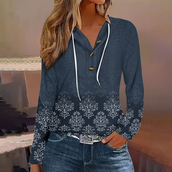 Heisall Womens Hoodie T-shirt Long Sleeve Lightweight Casual Fashion Non-positional Print Royal Lattice