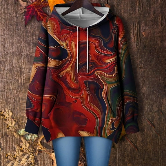 Heisall Womens Hoodies 2025 Autumn Winter Daily Print Long Sleeve Drop Shoulder Hooded Loose Casual Fashion Sweatshirts