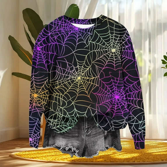 Heisall Womens Hoodies 2025 Autumn Winter Halloween Print Round Neck Long Sleeve Drop Shoulder Loose Casual Fashion Hooded Sweatshirts