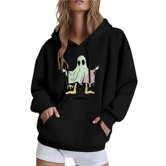 Heisall Womens Hoodies 2025 Autumn Winter Long Sleeve Hooded Pocket Halloween Print Loose Casual Fashion Hooded Sweatshirts