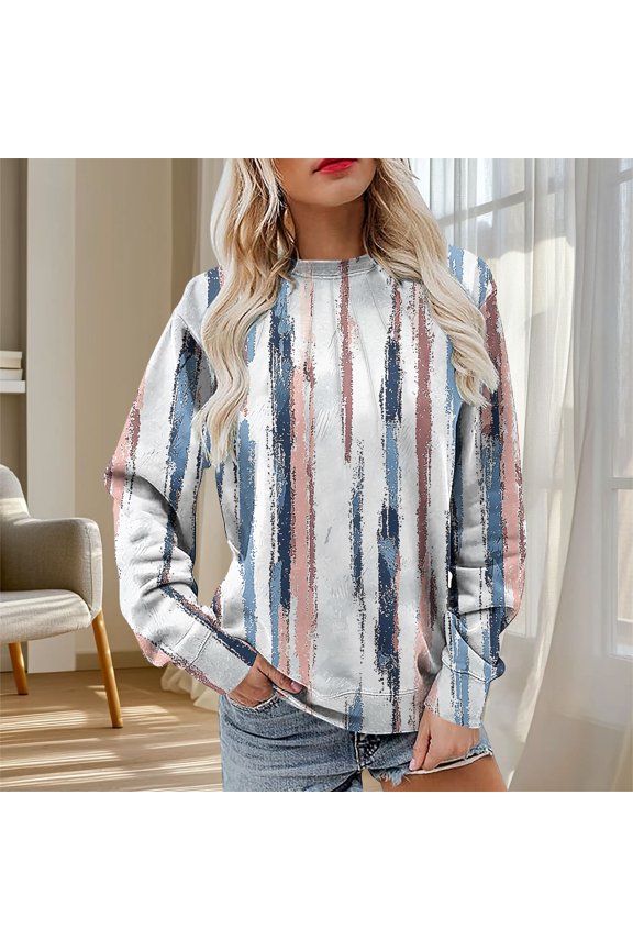Womens Hoodies Autumn Winter All-Over Print Loose Casual Ribbed Design Fashion Casual Sweatshirts Tops