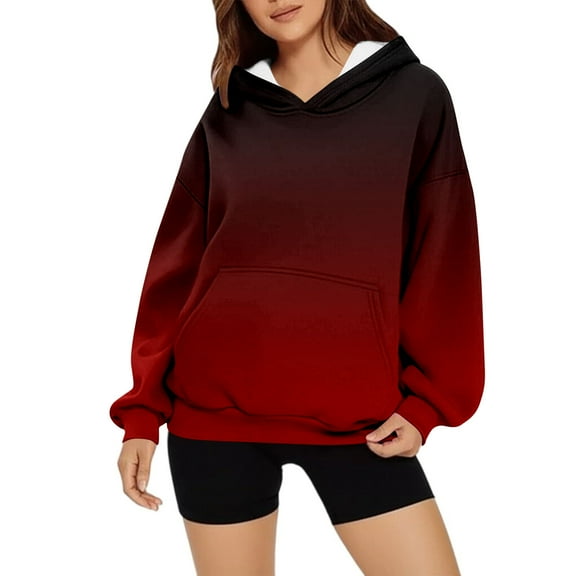 Heisall Womens Hoodies Long Sleeve Gradient Print Hooded Oversized Pocket Casual Tops