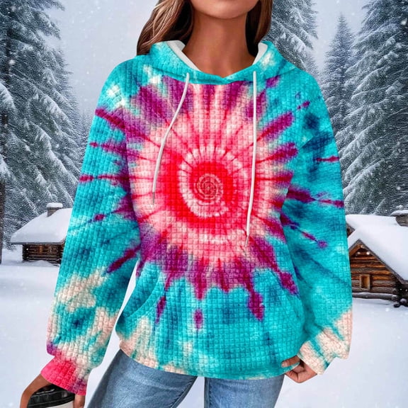Heisall Womens Hoodies Long Sleeve Hooded Pocket Tie-Dye Print Trendy Casual Style