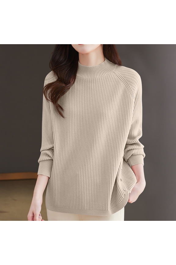 Womens Knitwear 2025 Autumn Winter Solid Color Round Neck Side Button Sweaters Casual Loose Fashion Tops
