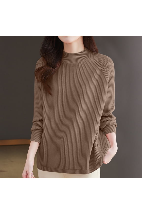 Womens Knitwear 2025 Autumn Winter Solid Color Round Neck Side Button Sweaters Casual Loose Fashion Tops