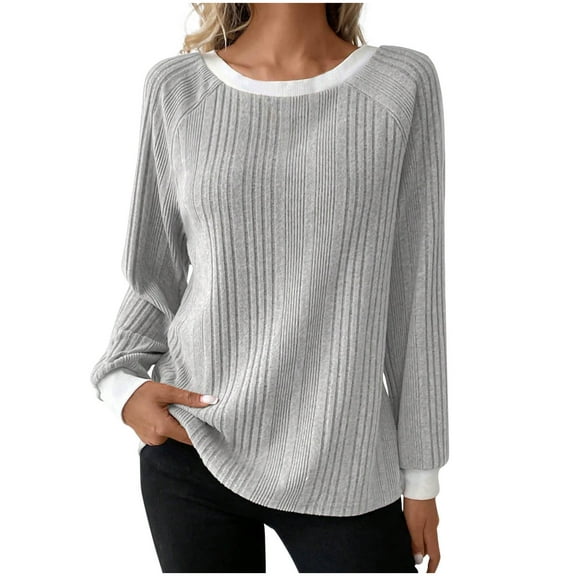 Heisall Womens Layered Shirts Autumn Winter Fashion Casual Solid Color Round Neck Long Sleeve Loose Daily Wear Tops
