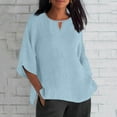 thumbnail image 1 of Heisall Womens Linen Shirts Summer Solid Color 3/4 Sleeve Tops Casual Loose Round Neck Work Blouses Ladies Basic Tunic Tops, 1 of 5