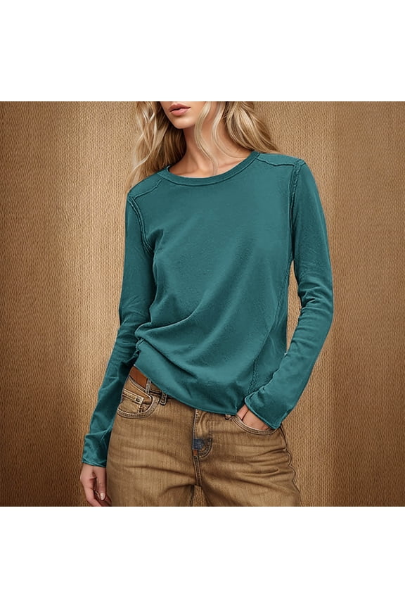 Womens Long Sleeve Crewneck Shirts Oversized Casual Pullover Tops Loose Fit Layering Top Spring Basic Tee