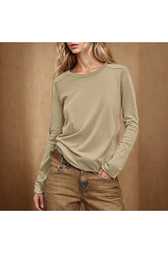 Womens Long Sleeve Crewneck Shirts Oversized Casual Pullover Tops Loose Fit Layering Top Spring Basic Tee