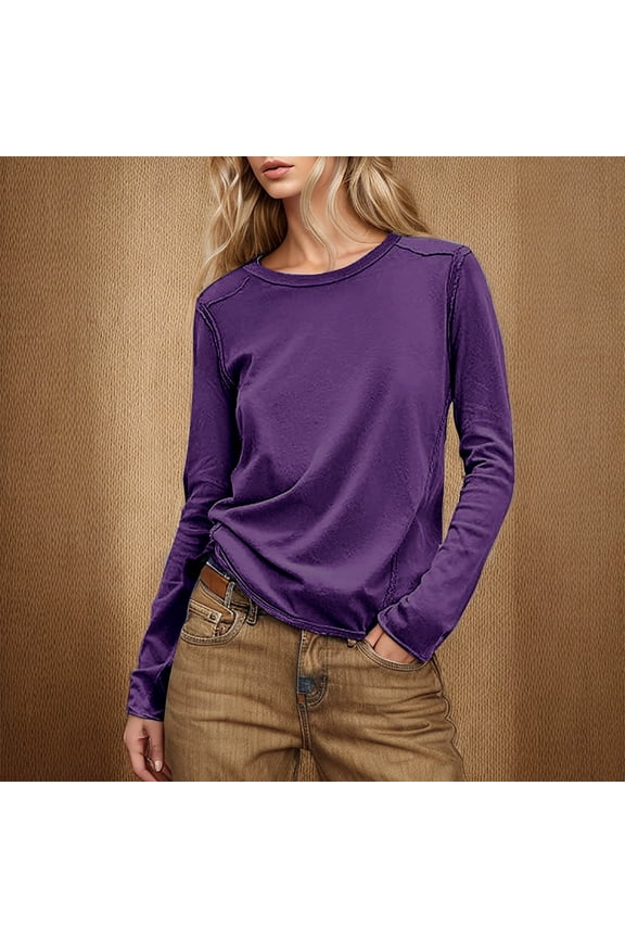 Womens Long Sleeve Crewneck Shirts Oversized Casual Pullover Tops Loose Fit Layering Top Spring Basic Tee