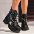 thumbnail image 1 of Heisall Womens Motorcycle Ankle Boots Thick Sole Chunky Heel Multi-color Edgy Chain Detail Casual Street Fashion, 1 of 6