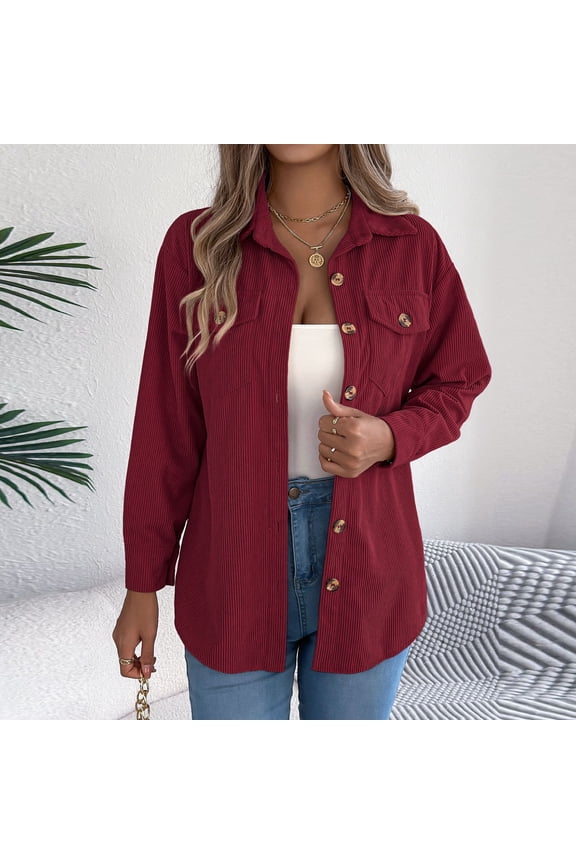 Womens Outerwear Autumn Casual Lapel Collar Round Neck Loose Solid Color Long Sleeve Coat