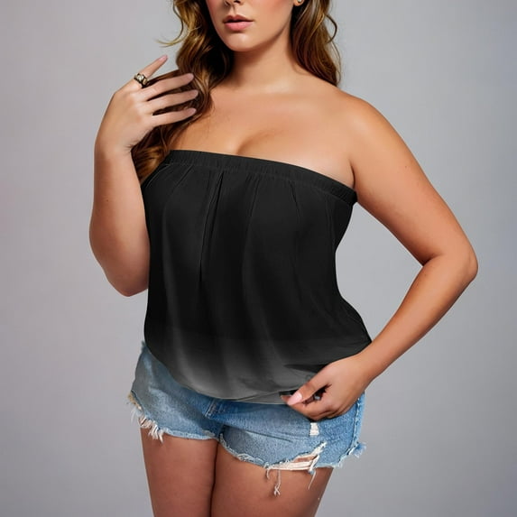 Heisall Womens Plus Size Tops Elastic Band Tube Cami Loose Fit Full Bust Casual Ombre Tanks