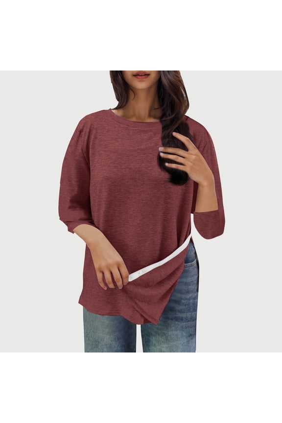 Womens Shirts Long Sleeve Round Neck Solid Color Chemo Port Adaptive Casual Fashion Tops