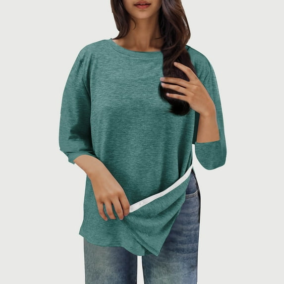 Heisall Womens Shirts Long Sleeve Round Neck Solid Color Chemo Port Adaptive Casual Fashion Tops
