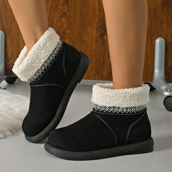 Heisall Womens Snow Boots Winter Fleece-Lined Warm Short Shaft Round Toe Low Heel Solid Color Fashion Casual