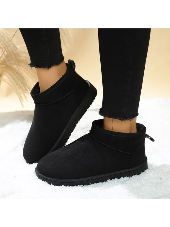 Womens Snow Boots Winter Plush Lined Warm Ankle-Length Round Toe Chunky Flat Sole Casual Fashion
