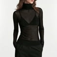 thumbnail image 1 of Heisall Womens Stand Collar Shirts Solid Color Mesh Slim Fit Long Sleeve Pullover Slimming Versatile Base Layer Tops for Autumn Winter Layering, 1 of 5