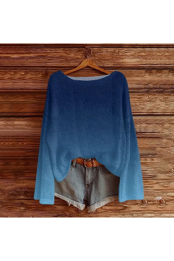 Womens Sweaters 2025 Autumn Winter Knitted Long Sleeve Round Neck Pullover Loose Casual Ombre Fashion Tops